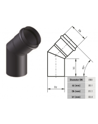 Dūmtraukio alkūnė 80mm 45 laipsnių granulinėms krosnelėms