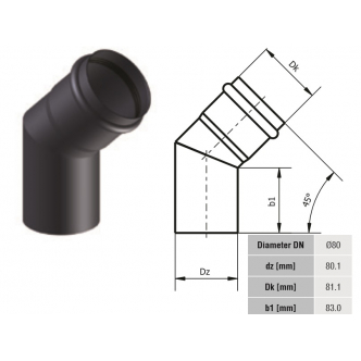 Dūmtraukio alkūnė 80mm 45 laipsnių granulinėms krosnelėms